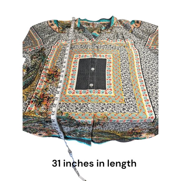 Figueroa & Flower Womens Multicolor Button-Up Tunic Shirt Size L Lightweight Pol - Picture 8 of 8